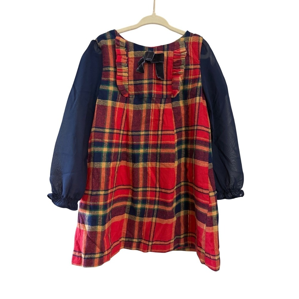 Miss Mona Mouse Plaid Dress Girls Size 4 Ruffles Sheer Sleeves Bow Detail NWT‎